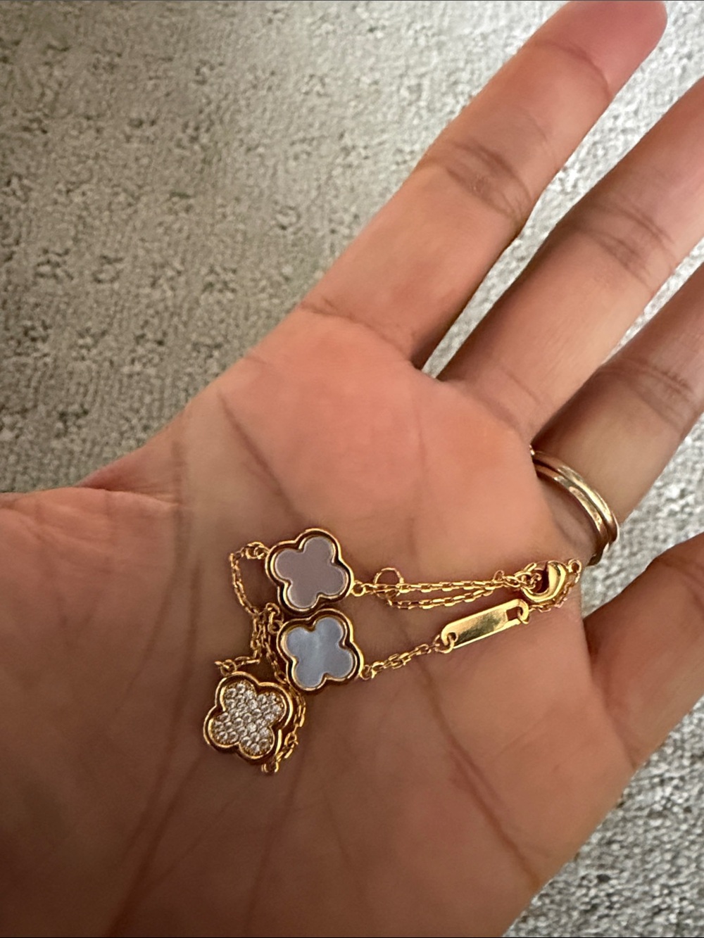 Gold Clover Motif Bracelet with White Accents - Picture 3 of 4